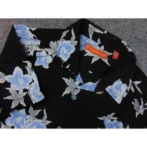 Tori Richard Shirt Men Small Black Blue Floral Hawaiian Aloha Button Up Made USA